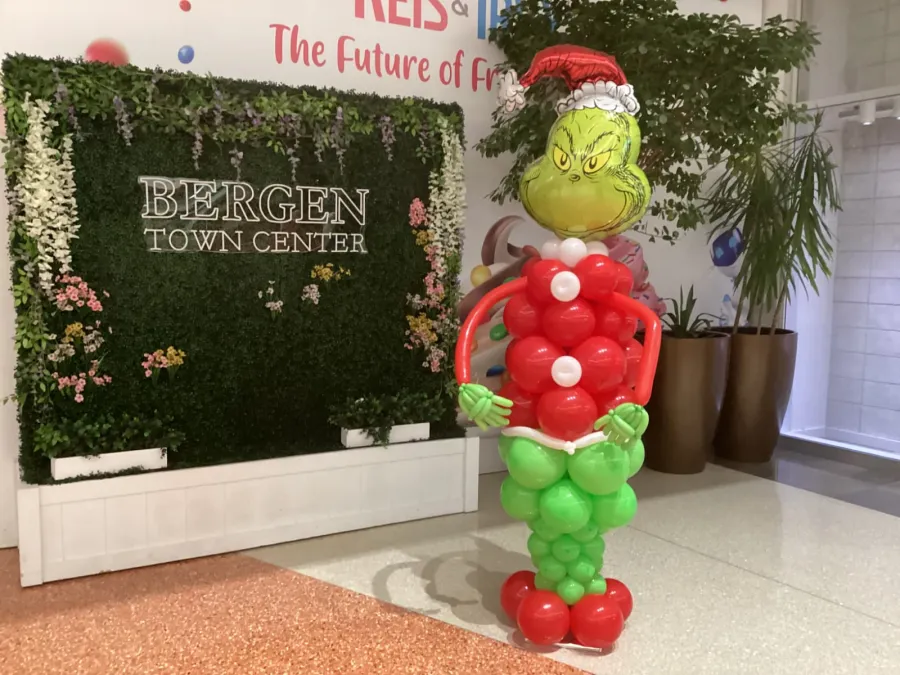Grinch balloon sculpture for a Christmas display in New Jersey