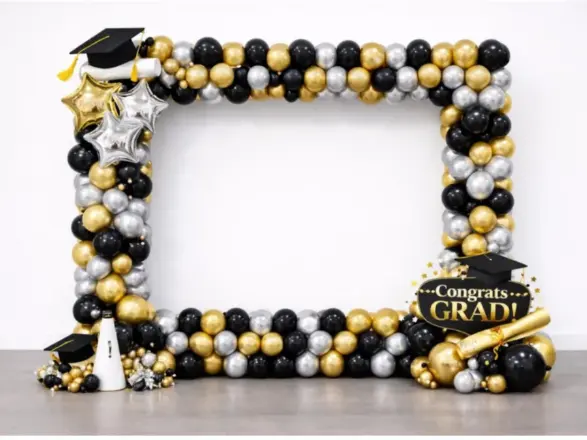 Gold, black and silver graduation balloon frame, New Jersey