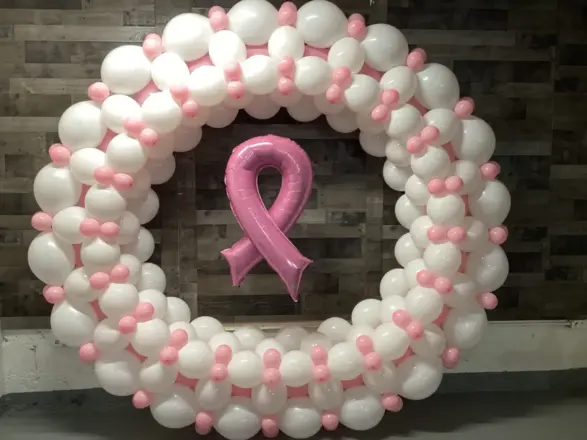 Pink ribbon balloon wreath, New Jersey