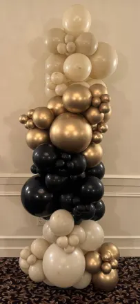 Tall organic balloon column in cream, chrome gold and black, New Jersey