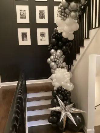 Balloon garland on a staircase, New Jersey