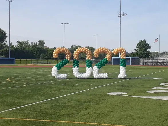 Giant 2021 balloon numbers on a football field, New Jersey